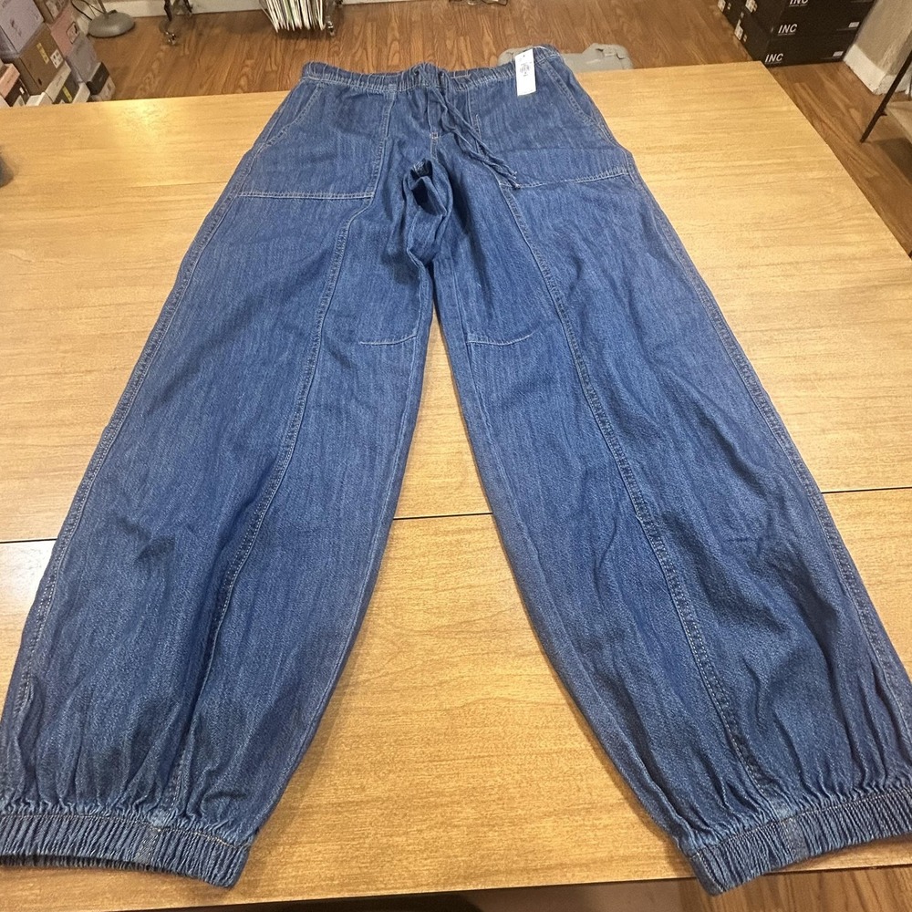 Old Navy Jeans Womens M Tall Blue Mid Rise Balloon Jogger Elastic Waist Denim